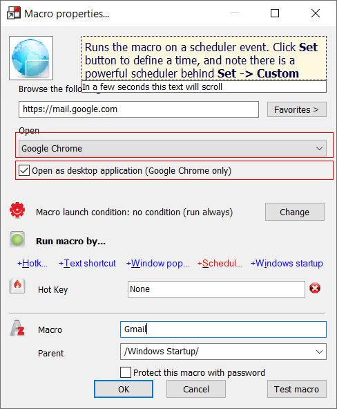 Add Gmail as a desktop app macro